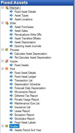 Tencia Fixed Assets Menu